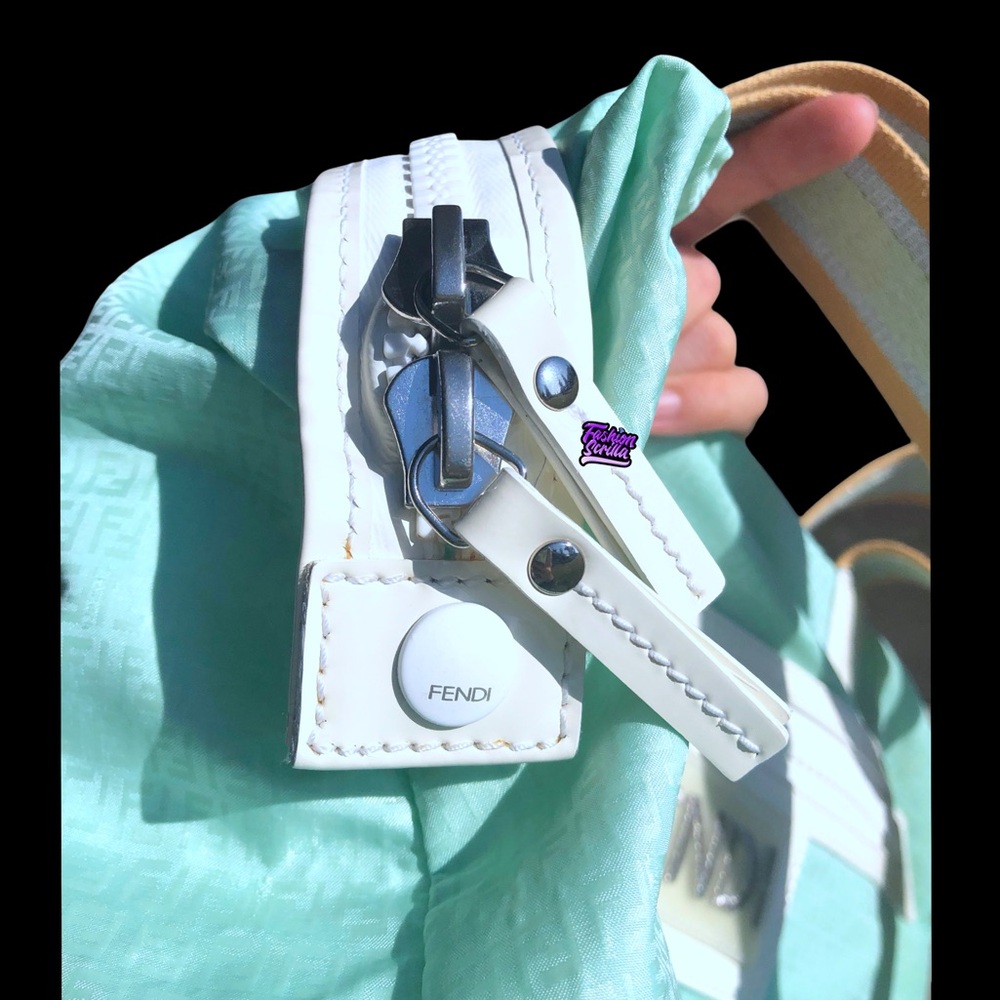 Fendi Monogram Blue Green Logo Nylon Beach Bag - Picture 8 of 15